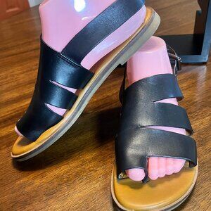 Women's Franco Sarto Black Leather "Kira" Buckle Gladiator Sandals Size 8M